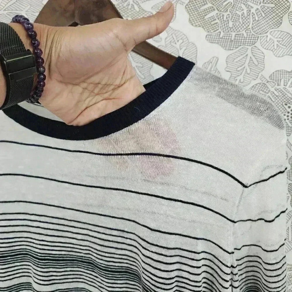 Theory Linen Blend Sweater Women's S Crewneck Striped 3397 - Picture 4 of 8